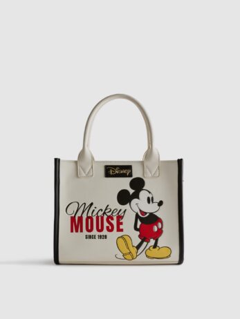 Bolso tote de Mickey Mouse en crema con bordes negros