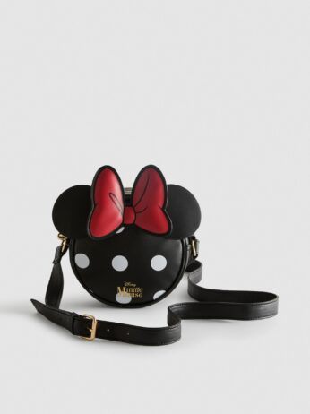 Bolso circular de Minnie Mouse con lazo rojo y lunares blancos