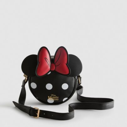 Bolso circular de Minnie Mouse con lazo rojo y lunares blancos
