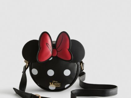 Bolso circular de Minnie Mouse con lazo rojo y lunares blancos